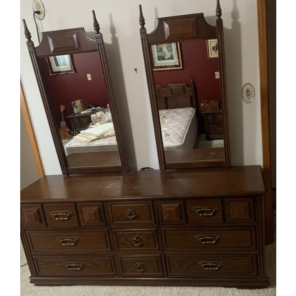 Vintage Dressing Table w/ 2 Detachable Mirrors 72x19x78 9 Drawers