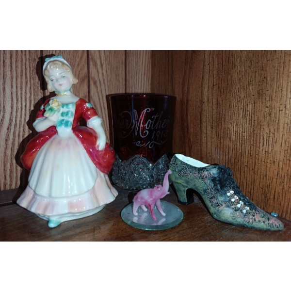 Royal Doulton's "Valery" Figurine Plus Small Pink Elephant & Cup 5"tall
