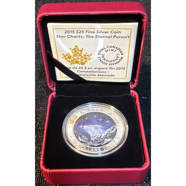 2015 $25 Star Charts: The Eternal Pursuit Fine Silver Coin 31.83 Grams
