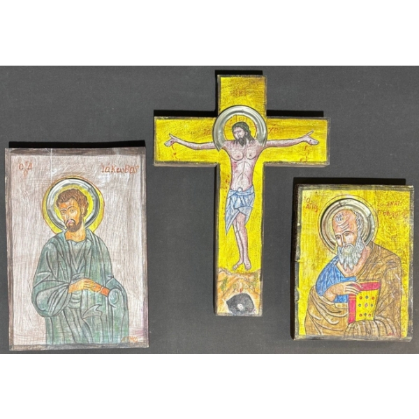 3 Hand-Painted Religious Wood Plaques