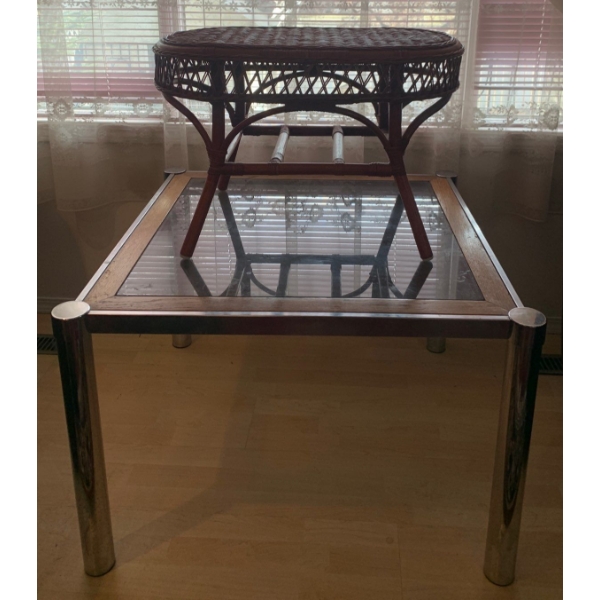 Chrome & Glass Coffee Table 31x22 & Wicker End Table