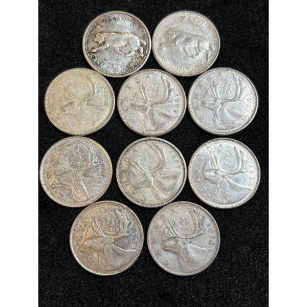 10 Silver Canadian 25 c 80% Silver 58.31g various years