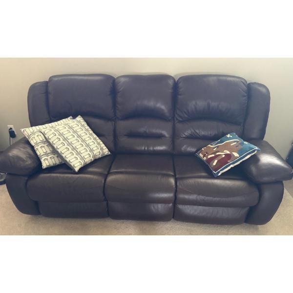 3 Seater Leather Sofa w/ Cushions, 87W, 39T 
