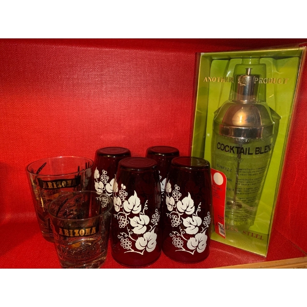 Shaken Not Stirred - Shaker/Strainer w/ Decorative Cocktail Glasses 