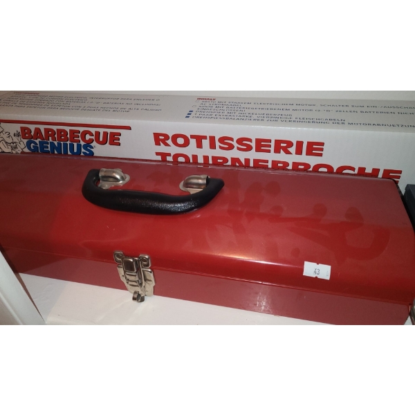 BBQ Genius Rotisserie / Broilking, Red Metal Toolbox 20 W, 6 D, 4 T, Grey Cashbox, Garden Filter