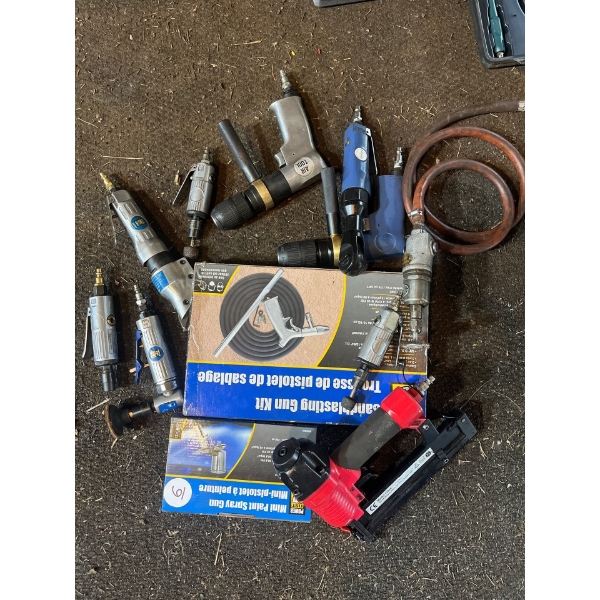 Collection of air tools grinders impacts sockets cutters 12 pieces in total