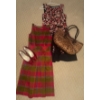 Image 1 : Collection Of Ladies Apparel & Accessories - Red/Olive Tartan Plaid Dress Woven Handbag & more