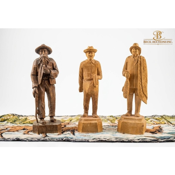 Hand Carved Wooden Sculptures And Italian Art Tapestry Featuring Deer In A Snowy Forest Scene