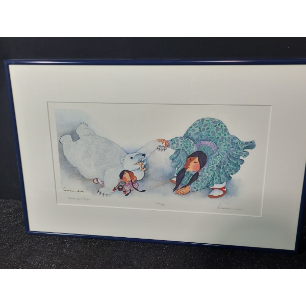 "Warm and Cozy", Artist Barbara Lavallee, 241/750, Offset Lithograph Framed Under Glass 23 X 14.5 