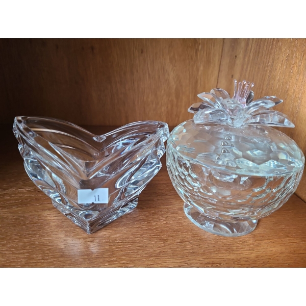 Triangular Glass Dish 4 T (Small Chip) and Sorelle Flower 5 T (Broken Petal Included)