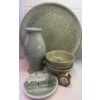 Image 1 : Gorgeous Vintage Thai Celadon Pottery Collection w/ Mini Gold Mantle Clock  