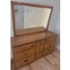 Image 1 : Wooden Dresser 58 W, 16.5 D, 30 T w/ Mirror 47 x 31.5, Two Handles Detached/ One Included 