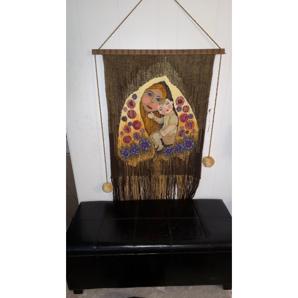 Woven Scroll Tapestry w/ Tassels/ Puffs & PU Leather Ottoman/Storage Chest 36L