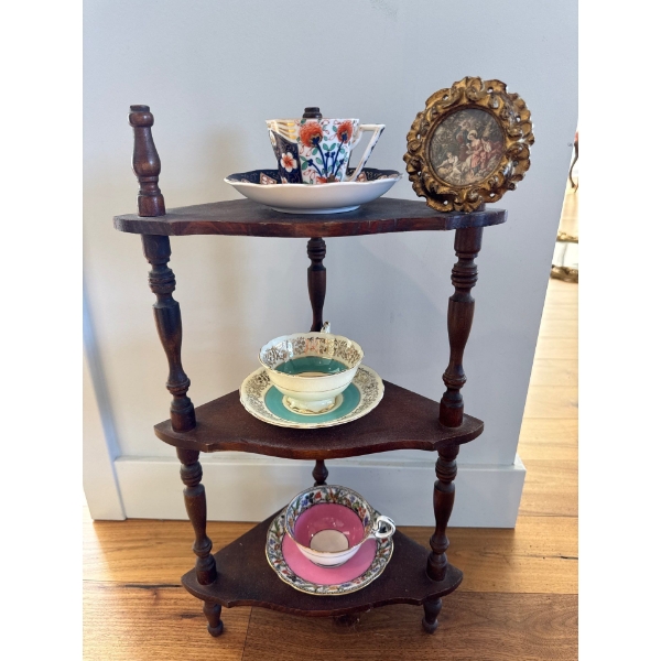 3 Tier Corner Spindle Shelf 18T w/ Tea Cup Collection - Paragon Anysley & Royal Albert