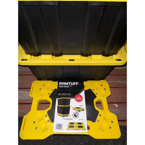 Storage Bins w/ Lids & Attachable Tote Trolly 
