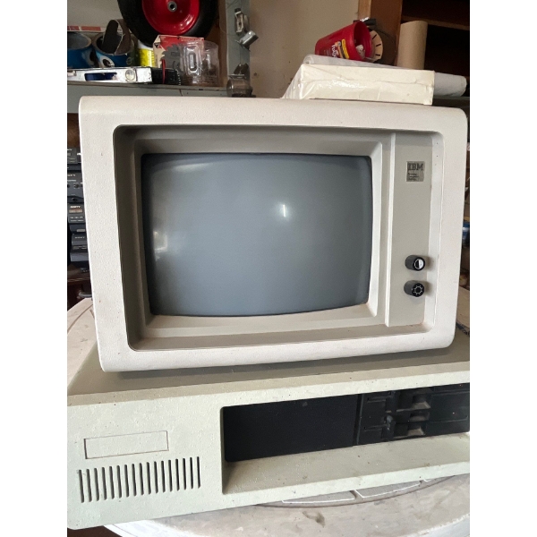 vintage/retro IBM computer with monitor and keyboard keyboard has all the keys they just need to be 