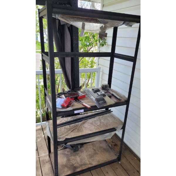 4 Shelf Metal Storage Rack With Wooden Shelves and Accessories