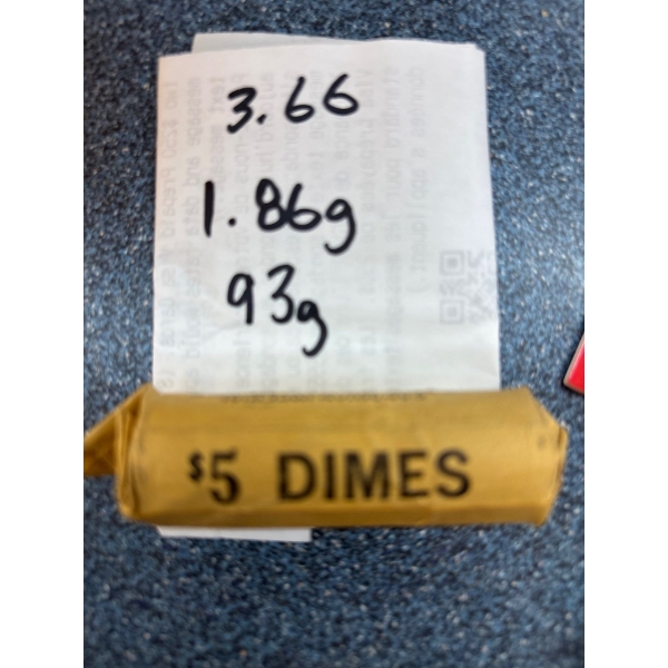  1966 5$ Roll of Canadian silver Dimes 93 g silver