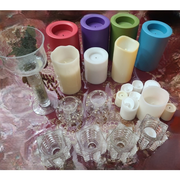Colorful Faux Candles and Glass Candleholders 