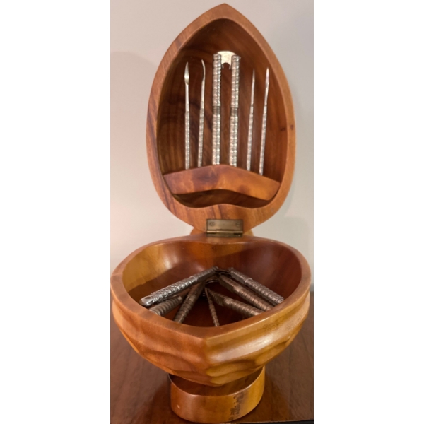 Mid Century Hand Carved Walnut Shaped Nut Cracker / Decorative Bowl 5T