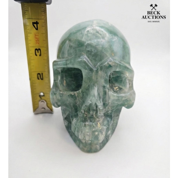 Carved Green Fluorite Crystal Skul 4 IN T