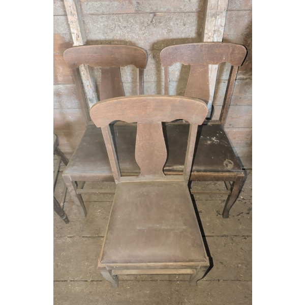 Antique Dark Oak Upholstered Dining Chairs (3) 26"Tall