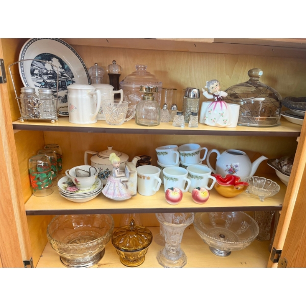 Collection of vintage Pyrex Opal Ware mugs featuring the "Spring Blossom Green" Crazy Daisey