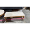 Image 5 : Set of Wood Tables with Marble Tops - 2 Side, Circle, Coffee Table  measured in descriptions