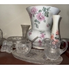 Image 1 : Vintage Cut Crystal Glassware - Decanter Butter Dish Candy Dish w/ Porcelain Cup & Saucer
