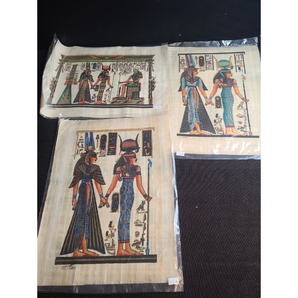Reproduction Egyptian Papyrus Paintings: 16.5 X 12 and Two 17 X 25
