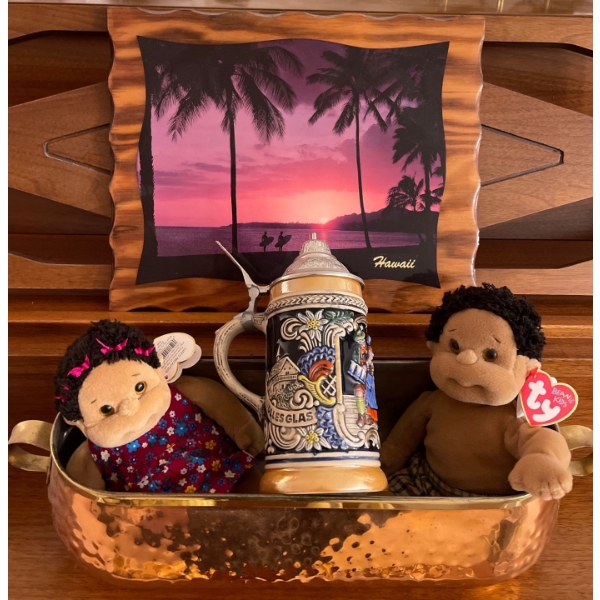Decorative Copper Canister w/ German Beer Stein TY Beanie Babies & More