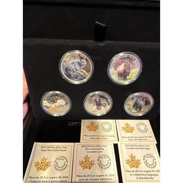 2016 $20 Majestic Animals II - Pure Silver 5 Coin Set + Display Case