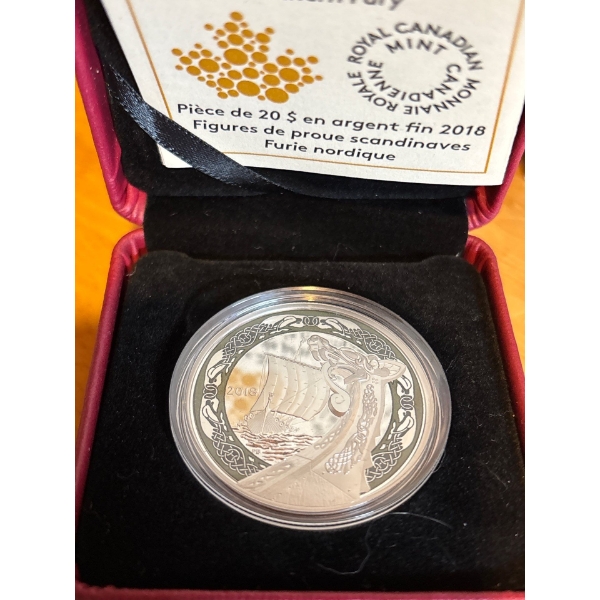 2018 $20 PURE SILVER COIN NORSE FIGUREHEADS: NORTHERN FURY