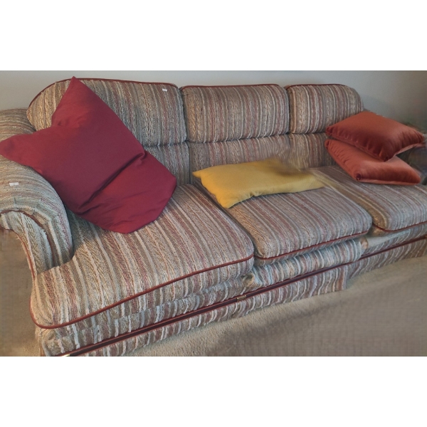 Three Seat Neutral Tone Couch 91 W, 37 D, 30 T 