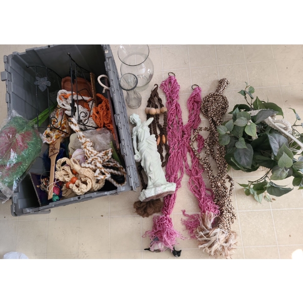 Artificial Plants, Macrame Plant Hangers, Glass Vase 10 T, Resin Statue of Woman and More!