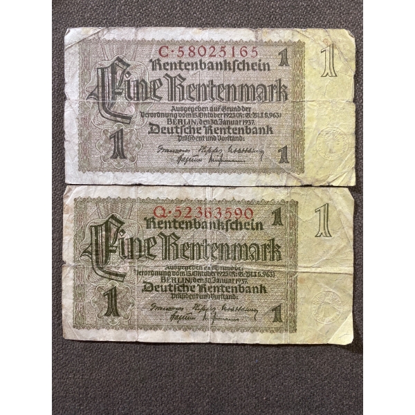 Germany 1923 1 Rentenmark Banknotes with Embossed Seal