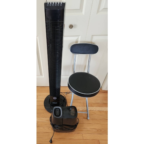 Noma Fan, Honeywell Humidifier, and Vinyl Cushion Stool Set