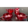 Image 1 : Cranberry Glass: Anchor Hocking Crow's Foot, Pilgrim Glass Vase, and Royal Ruby Red Glasses (2) 