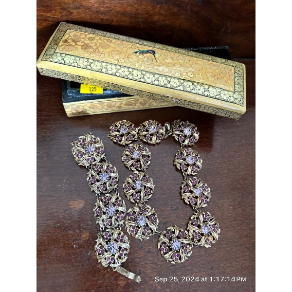 Costume Jewelry w/ Decorative Wooden Box 