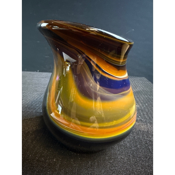 Heavy Art Glass Vase Signed 7T