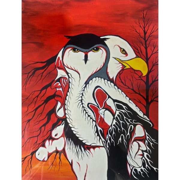 Owl & Eagle Indigenous Print (16'/22' Inches Before Frame)