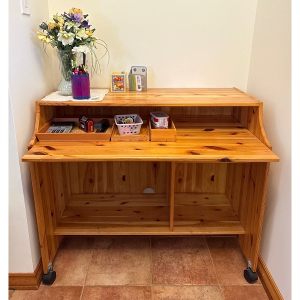 Lovely Wooden Desk on Wheels, Contents Included - 39W, 24D, 34T 
