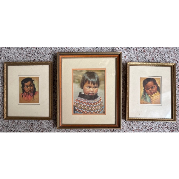 Gerda Christofferson - 3 Vintage Portraits Of Indigenous Children - Prints In Gold Frames 