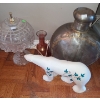 Glass "Lamp" 13 T, Metal Vase 14 T, Square Bowl on Stand 10 W, 10 D, 6 T and More!