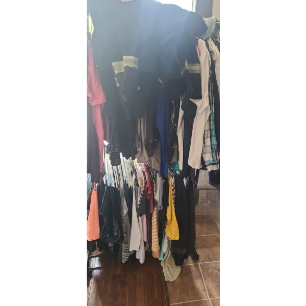 Rolling Rack 2 Tier 32 W, 20 D, 70 T w/ Clothing Included, Men's and Women's/ Assorted Sizes 
