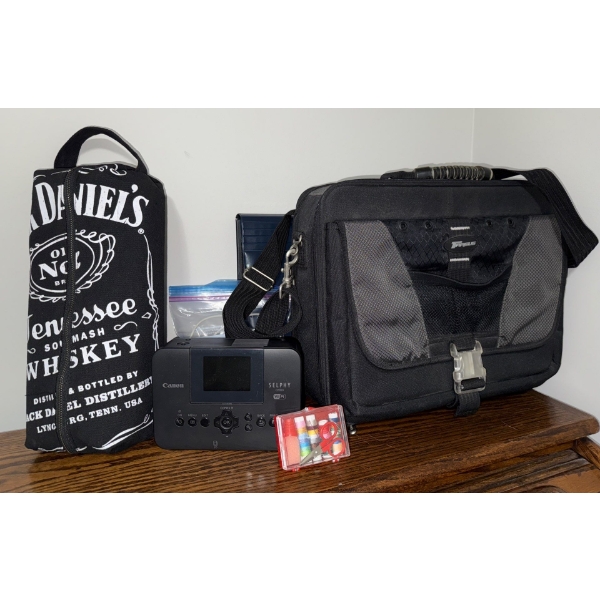 Canon Selphy CP-910 Camera, Laptop Bag, & Jack Daniels Carrying Bag w/Merch