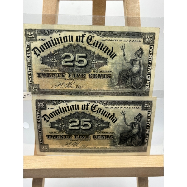 1900 dominion of Canada $.25 shinplaster both in amazing condition 