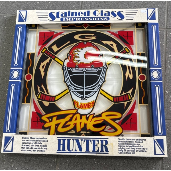 16x16 Inches Calgary Flames Stained Glass Artwork