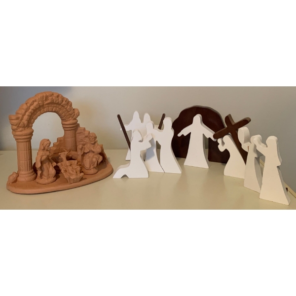 Dolci Italy - Clay Nativity Scene 7T w/ Hand Carved Easter Scenario 