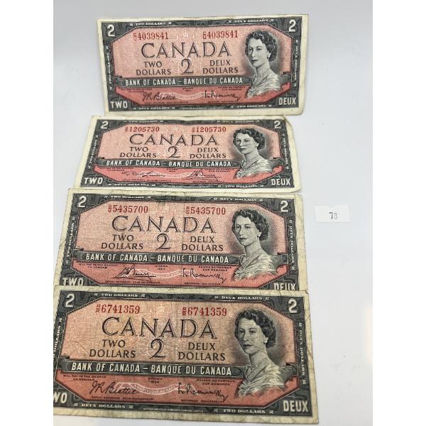1954 $2 Canadian Banknotes